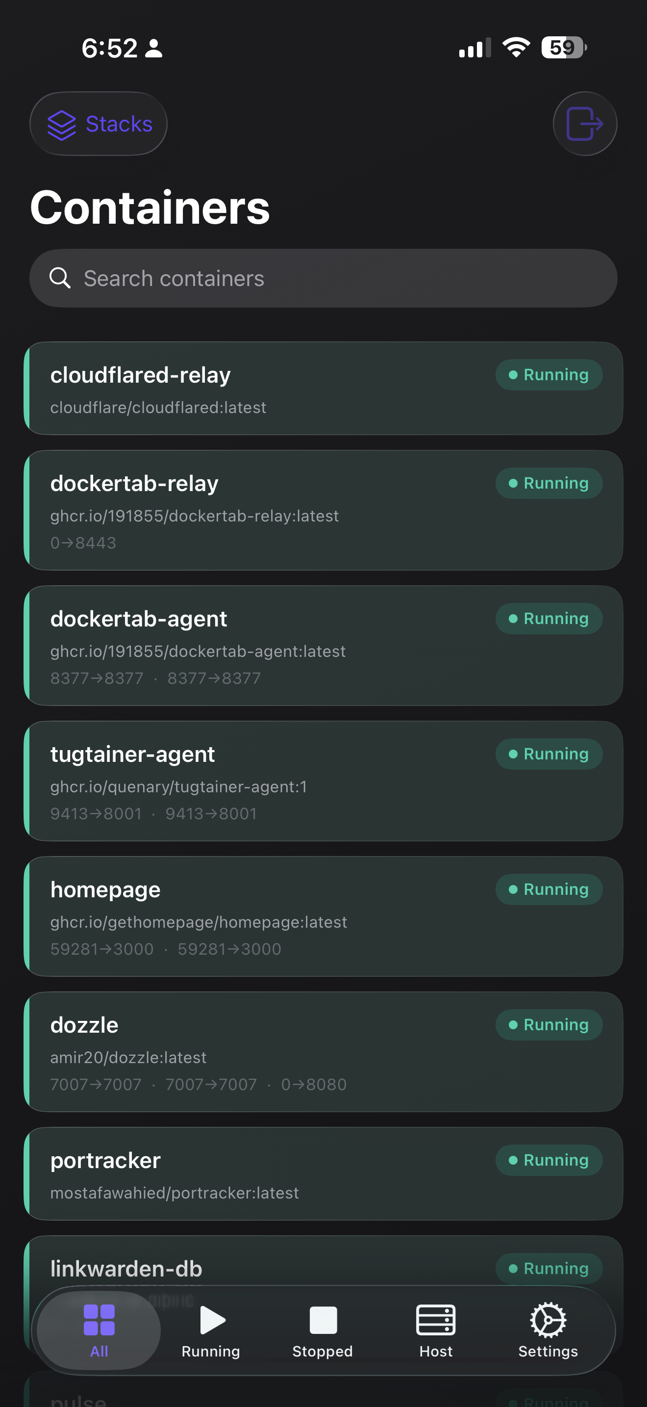 Containers list